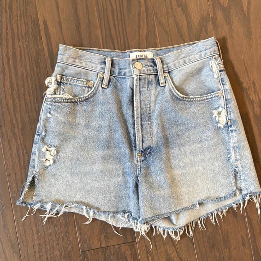 Agolde Women's Distressed Dee Denim Shorts - Blue